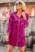 Long Sleeve Ruffle Velvet Button Up Dress